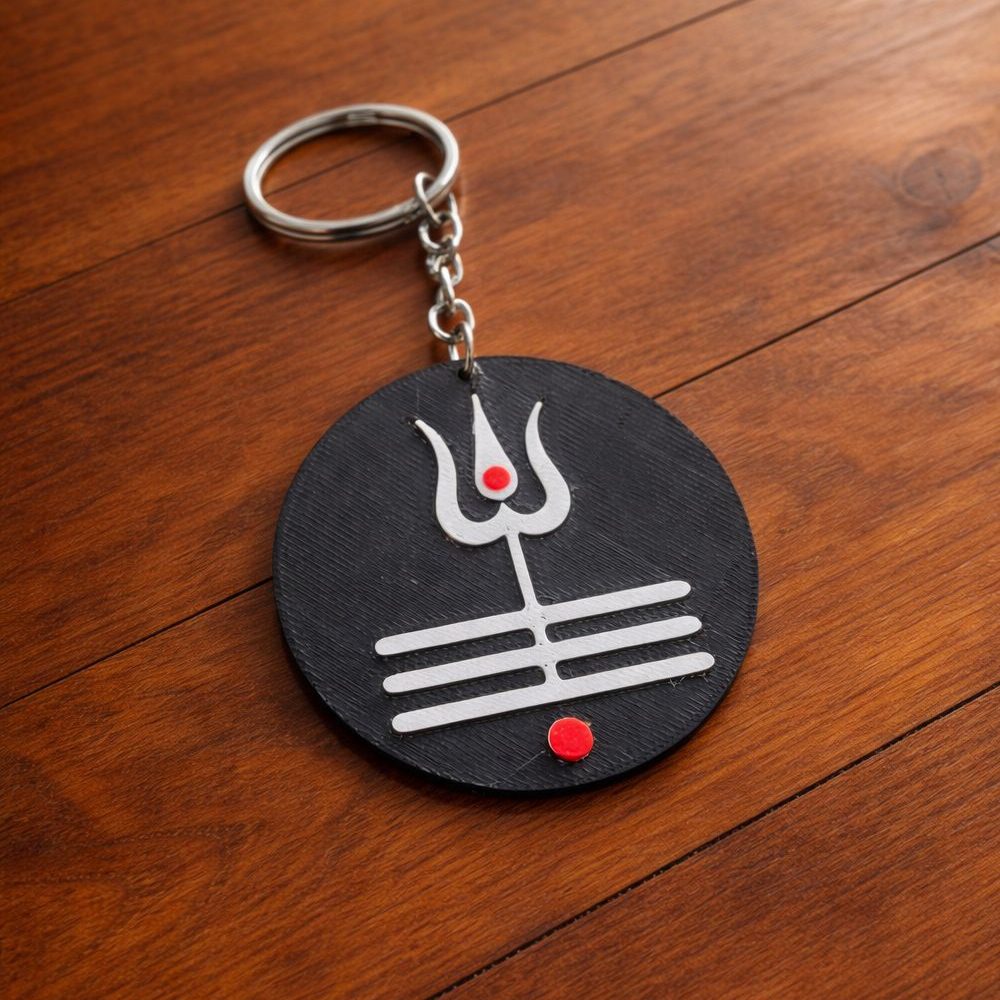 Lord Shiva Trishul & Tripundra Keychain – Spiritual Shiv Symbol Keyring
